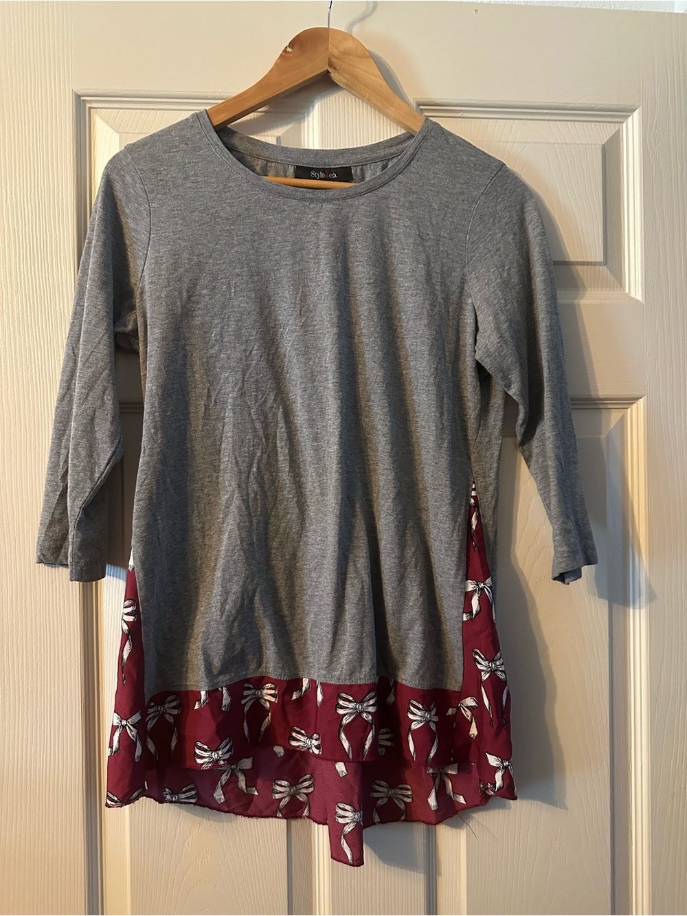 Style & Co. Grey Knit Tunic with Burgundy Bow Hem